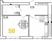 ЖК «Янтарный дом 2», планировка 1-комнатной квартиры, 41.08 м²