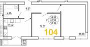ЖК «Янтарный дом 2», планировка 2-комнатной квартиры, 61.98 м²