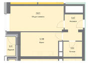 ЖК «Циолковский», планировка 1-комнатной квартиры, 44.72 м²