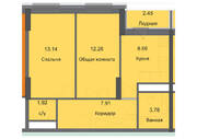 ЖК «Циолковский», планировка 2-комнатной квартиры, 50.12 м²