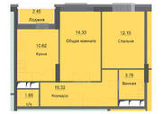 ЖК «Циолковский», планировка 2-комнатной квартиры, 55.50 м²