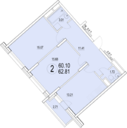 ЖК «Солнечная долина», планировка 2-комнатной квартиры, 62.81 м²