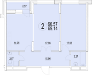 ЖК «Солнечная долина», планировка 2-комнатной квартиры, 69.14 м²