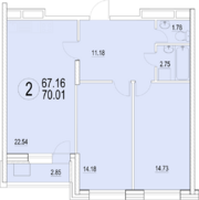 ЖК «Солнечная долина», планировка 2-комнатной квартиры, 70.01 м²