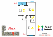 ЖК «АРТ квартал», планировка 1-комнатной квартиры, 35.20 м²