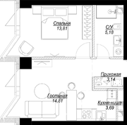 ЖК «Famous», планировка 1-комнатной квартиры, 40.63 м²