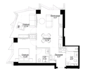 ЖК «Famous», планировка 2-комнатной квартиры, 62.37 м²