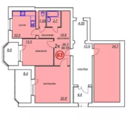 ЖК «Белые росы» (Высоковск), планировка 2-комнатной квартиры, 96.65 м²