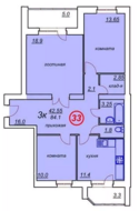 ЖК «Белые росы» (Высоковск), планировка 3-комнатной квартиры, 84.10 м²