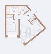ЖК «Малоохтинский, 68», планировка 1-комнатной квартиры, 45.65 м²