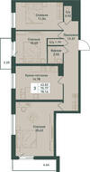 ЖК «Тандем», планировка 3-комнатной квартиры, 78.14 м²