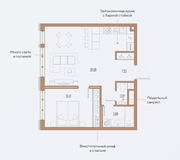 ЖК «Малоохтинский, 68», планировка 1-комнатной квартиры, 54.11 м²