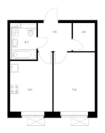 ЖК «Полярная 25», планировка 1-комнатной квартиры, 33.60 м²