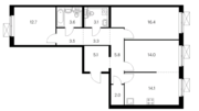 ЖК «Полярная 25», планировка 3-комнатной квартиры, 83.60 м²