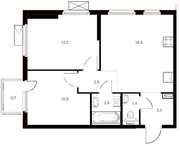 ЖК «Заречный парк», планировка 2-комнатной квартиры, 53.70 м²