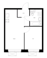 ЖК «Бунинские луга», планировка 1-комнатной квартиры, 31.70 м²