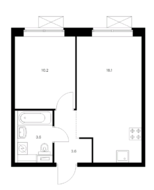 ЖК «Бунинские луга», планировка 1-комнатной квартиры, 35.50 м²