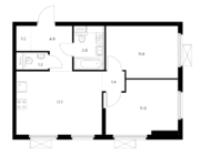 ЖК «Бунинские луга», планировка 2-комнатной квартиры, 53.90 м²