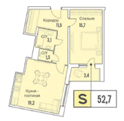 ЖК «Аквилон Park», планировка 2-комнатной квартиры, 52.70 м²