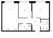 ЖК «Кантемировская 11», планировка 2-комнатной квартиры, 59.50 м²