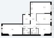 ЖК «Кантемировская 11», планировка 3-комнатной квартиры, 90.90 м²