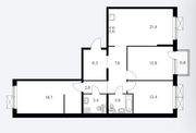 ЖК «Кантемировская 11», планировка 3-комнатной квартиры, 91.20 м²