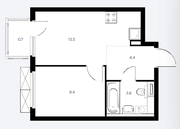ЖК «Заречный парк», планировка 1-комнатной квартиры, 31.60 м²