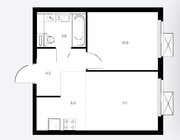 ЖК «Заречный парк», планировка 2-комнатной квартиры, 36.10 м²