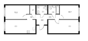 ЖК «Заречный парк», планировка 3-комнатной квартиры, 75.60 м²