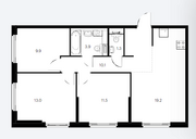 ЖК «Заречный парк», планировка 3-комнатной квартиры, 68.90 м²