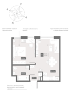 Апарт-отель «Zoom Черная речка», планировка 1-комнатной квартиры, 38.92 м²