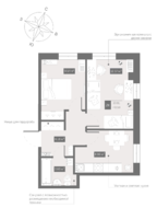 Апарт-отель «Zoom Черная речка», планировка 2-комнатной квартиры, 40.59 м²