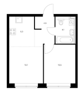 ЖК «Кантемировская 11», планировка 1-комнатной квартиры, 36.40 м²