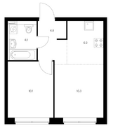 ЖК «Кантемировская 11», планировка 1-комнатной квартиры, 35.60 м²
