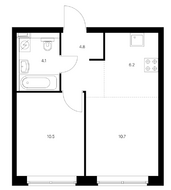 ЖК «Кантемировская 11», планировка 1-комнатной квартиры, 36.30 м²