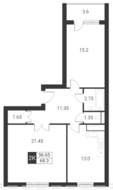 ЖК «Квартал Гальчино», планировка 2-комнатной квартиры, 68.30 м²