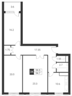 ЖК «Квартал Гальчино», планировка 3-комнатной квартиры, 94.70 м²