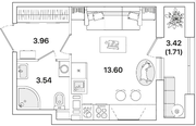 ЖК «Академик», планировка студии, 22.81 м²