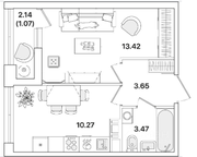 ЖК «Академик», планировка 1-комнатной квартиры, 31.88 м²