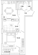 ЖК «Академик», планировка 2-комнатной квартиры, 52.91 м²