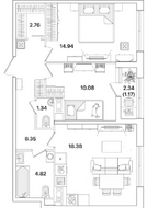 ЖК «Академик», планировка 2-комнатной квартиры, 61.72 м²