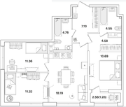 ЖК «Академик», планировка 3-комнатной квартиры, 73.83 м²