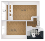ЖК «Новый Лесснер», планировка 1-комнатной квартиры, 32.77 м²