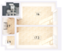 ЖК «EVER», планировка 2-комнатной квартиры, 44.10 м²