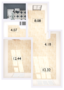 ЖК «AKZENT», планировка 1-комнатной квартиры, 45.69 м²