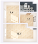 ЖК «Монография», планировка 1-комнатной квартиры, 35.00 м²