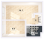 ЖК «Руставели 14», планировка 1-комнатной квартиры, 32.50 м²