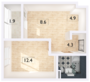 ЖК «А101 Всеволожск», планировка 2-комнатной квартиры, 36.30 м²