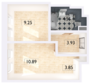 ЖК «Молжаниново», планировка 2-комнатной квартиры, 32.47 м²