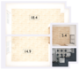 МФК «Voxhall», планировка 1-комнатной квартиры, 43.10 м²